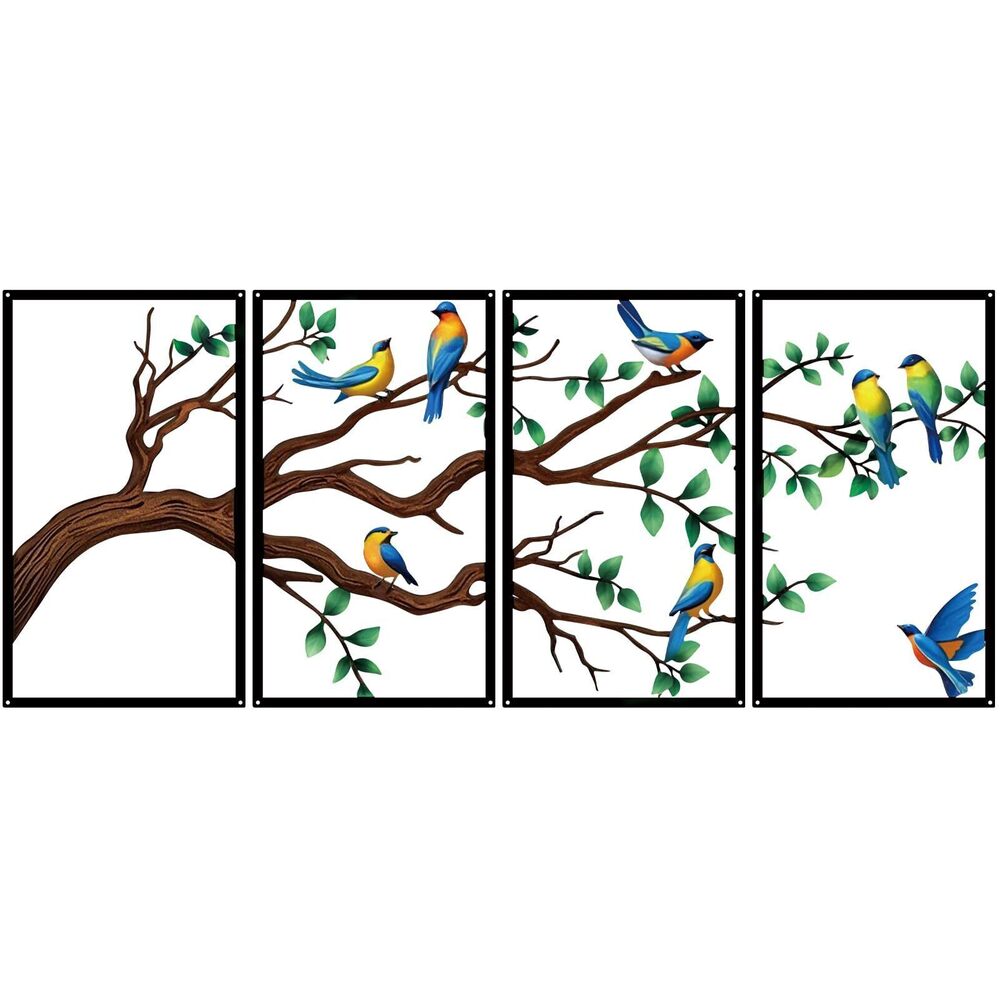 9704 4 Pieces Large Metal Birds and Branch Wall Art, Tree of Life Metal
